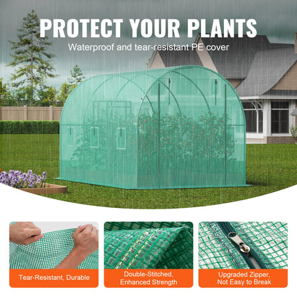 Walk-in Tunnel Greenhouse 11.32x6.4x6.3ft Galvanized Frame PE Cover Green.