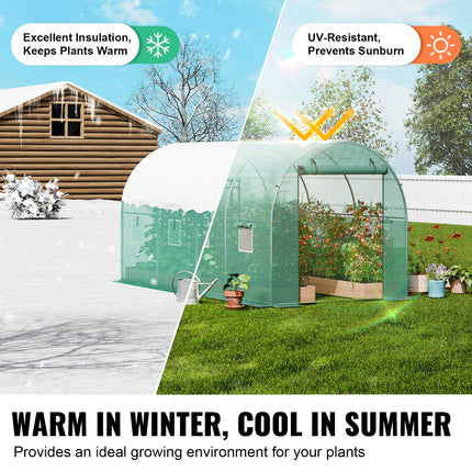 Walk-in Tunnel Greenhouse 11.32x6.4x6.3ft Galvanized Frame PE Cover Green.