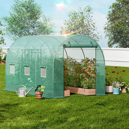Walk-in Tunnel Greenhouse 11.32x6.4x6.3ft Galvanized Frame PE Cover Green.