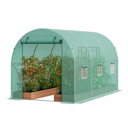 Walk-in Tunnel Greenhouse 14.6x6.36x6.3ft Galvanized Frame PE Cover Green.