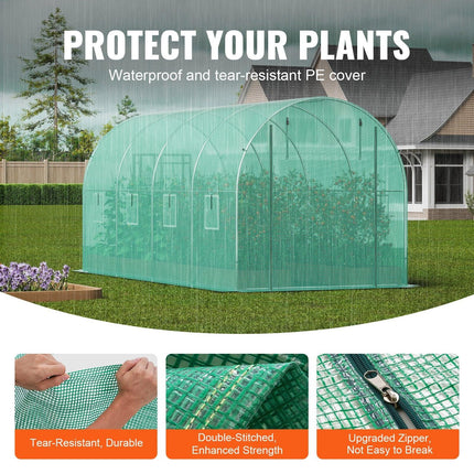 Walk-in Tunnel Greenhouse 14.6x6.36x6.3ft Galvanized Frame PE Cover Green.