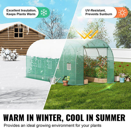Walk-in Tunnel Greenhouse 14.6x6.36x6.3ft Galvanized Frame PE Cover Green.