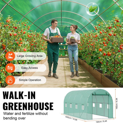 Walk-in Tunnel Greenhouse 14.6x6.36x6.3ft Galvanized Frame PE Cover Green.