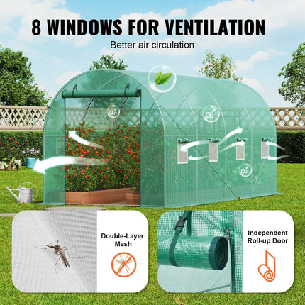 Walk-in Tunnel Greenhouse 14.6x6.36x6.3ft Galvanized Frame PE Cover Green.