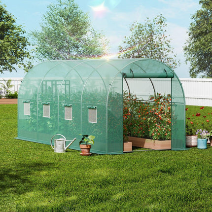 Walk-in Tunnel Greenhouse 14.6x6.36x6.3ft Galvanized Frame PE Cover Green.