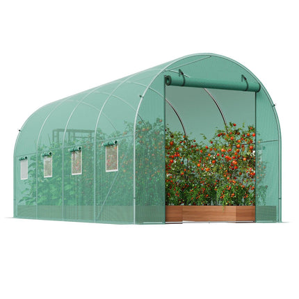 Walk-in Tunnel Greenhouse 14.6x6.36x6.3ft Galvanized Frame PE Cover Green.