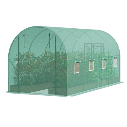 Walk-in Tunnel Greenhouse 14.6x6.36x6.3ft Galvanized Frame PE Cover Green.