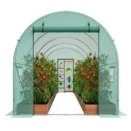 Walk-in Tunnel Greenhouse 14.6x6.36x6.3ft Galvanized Frame PE Cover Green.