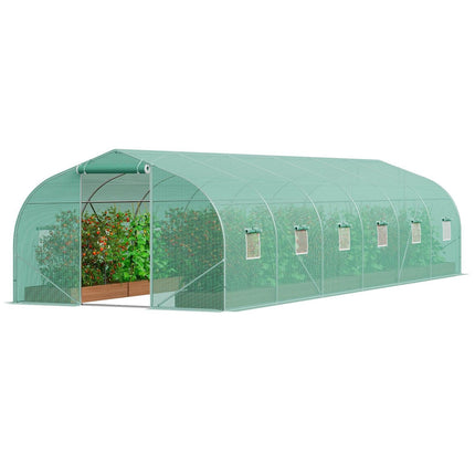 Walk-in Tunnel Greenhouse, 29.5x9.8x6.6 ft Hoop House Greenhouse Tunnel, Peaked Roof Plant Hot House with Galvanized Steel Frame, Green PE Cover, Roll-up Zipper Door and 12 Windows for Outdoor.