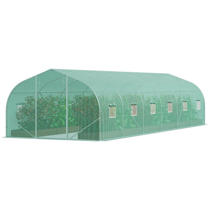 Walk-in Tunnel Greenhouse, 29.5x9.8x6.6 ft Hoop House Greenhouse Tunnel, Peaked Roof Plant Hot House with Galvanized Steel Frame, Green PE Cover, Roll-up Zipper Door and 12 Windows for Outdoor.
