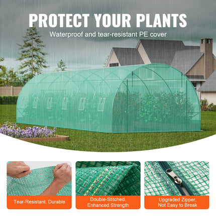 Walk-in Tunnel Greenhouse 29.2x9.7x6.5ft Galvanized Frame PE Cover Green.