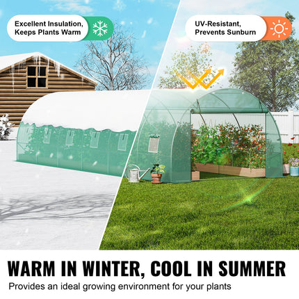 Walk-in Tunnel Greenhouse 29.2x9.7x6.5ft Galvanized Frame PE Cover Green.