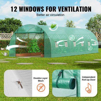 Walk-in Tunnel Greenhouse 29.2x9.7x6.5ft Galvanized Frame PE Cover Green.