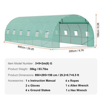 Walk-in Tunnel Greenhouse 29.2x9.7x6.5ft Galvanized Frame PE Cover Green.