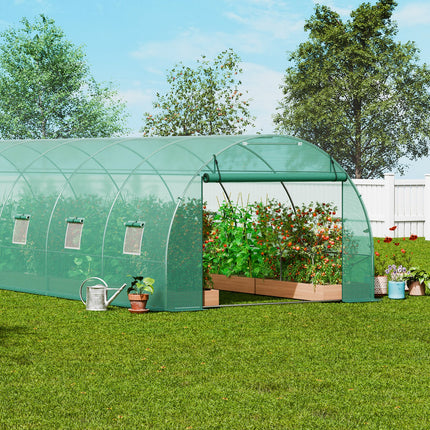 Walk-in Tunnel Greenhouse 29.2x9.7x6.5ft Galvanized Frame PE Cover Green.