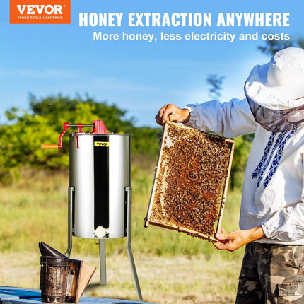Manual Honey Extractor, 3 Frames Honey Spinner Extractor, Stainless Steel Beekeeping Extraction, Honeycomb Drum Spinner with Lid, Apiary Centrifuge Equipment with Height Adjustable Stand.