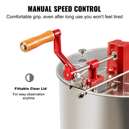 Manual Honey Extractor, 3 Frames Honey Spinner Extractor, Stainless Steel Beekeeping Extraction, Honeycomb Drum Spinner with Lid, Apiary Centrifuge Equipment with Height Adjustable Stand.