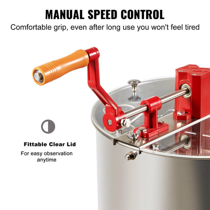 Manual Honey Extractor, 3 Frames Honey Spinner Extractor, Stainless Steel Beekeeping Extraction, Honeycomb Drum Spinner with Lid, Apiary Centrifuge Equipment with Height Adjustable Stand.