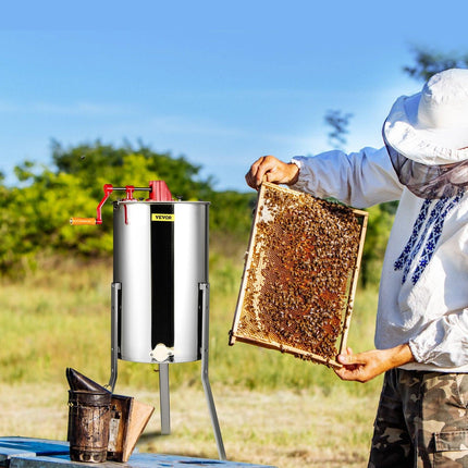 Manual Honey Extractor, 3 Frames Honey Spinner Extractor, Stainless Steel Beekeeping Extraction, Honeycomb Drum Spinner with Lid, Apiary Centrifuge Equipment with Height Adjustable Stand.