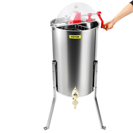 Manual Honey Extractor, 3 Frames Honey Spinner Extractor, Stainless Steel Beekeeping Extraction, Honeycomb Drum Spinner with Lid, Apiary Centrifuge Equipment with Height Adjustable Stand.