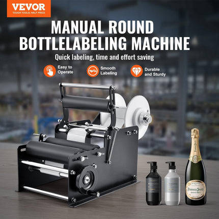 Manual Round Labeling Machine, 15-20pcs/min, Bottle Label Applicator for Round Bottles, Adjustable Manual Round Bottle Labeler Suitable for Round Bottle Diameter 20-120 mm (with Pressing Bar).
