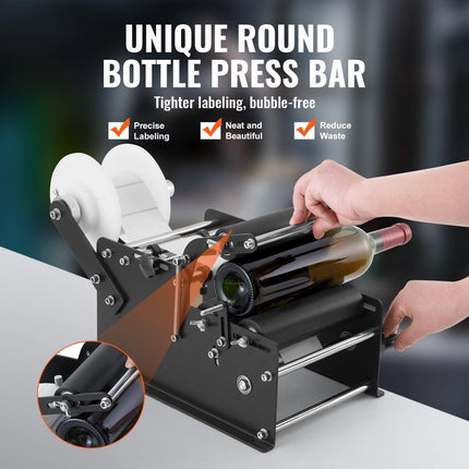 Manual Round Labeling Machine, 15-20pcs/min, Bottle Label Applicator for Round Bottles, Adjustable Manual Round Bottle Labeler Suitable for Round Bottle Diameter 20-120 mm (with Pressing Bar).