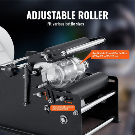 Manual Round Labeling Machine, 15-20pcs/min, Bottle Label Applicator for Round Bottles, Adjustable Manual Round Bottle Labeler Suitable for Round Bottle Diameter 20-120 mm (with Pressing Bar).