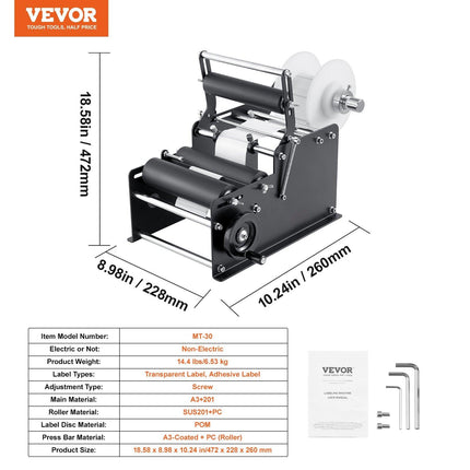 Manual Round Labeling Machine, 15-20pcs/min, Bottle Label Applicator for Round Bottles, Adjustable Manual Round Bottle Labeler Suitable for Round Bottle Diameter 20-120 mm (with Pressing Bar).