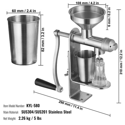 Manual Oil Press Machine, Stainless Steel Oil Extractor Machine, Detachable Oil Presser for Effortless Cleaning, Household Oil Expeller for Pressing Peanuts, Sesame Seeds, Rapeseed, Tea Seeds.