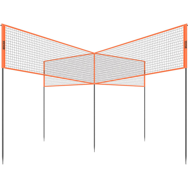 4-Way Volleyball Net, Adjustable Height Badminton Net Set for Backyard Beach Lawn, Outdoor Portable Volleyball Net with Carrying Bag, 4 Square Quick Assemble Game Set For Kids And Adults.