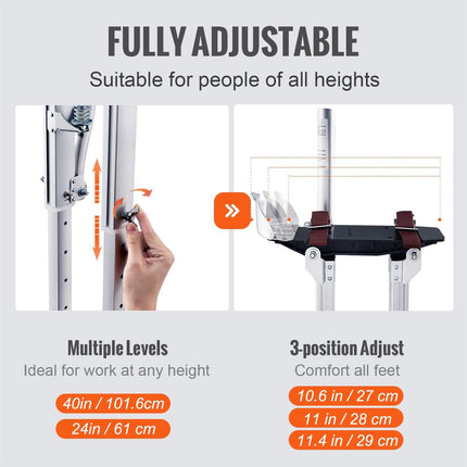Drywall Stilts, 24''-40'' Adjustable Aluminum Tool Stilts with Protective Knee Pads, Durable and Non-Slip Work Stilts for Sheetrock Painting, Walking, Taping, Silver.
