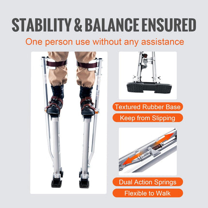 Drywall Stilts, 24''-40'' Adjustable Aluminum Tool Stilts with Protective Knee Pads, Durable and Non-Slip Work Stilts for Sheetrock Painting, Walking, Taping, Silver.