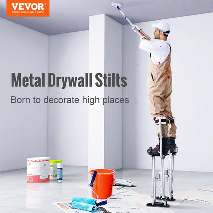 Drywall Stilts, 24''-40'' Adjustable Aluminum Tool Stilts with Protective Knee Pads, Durable and Non-Slip Work Stilts for Sheetrock Painting, Walking, Taping, Silver.