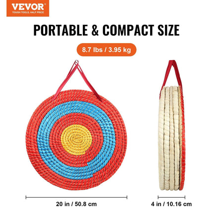 Archery Target, 5 Layers 20" Arrow Target, Traditional Solid Straw Round Archery Target Shooting Bow, Hand-Made Arrows Target, Coloured Rope Target for Backyard Outdoor Hunting Shooting Practice.