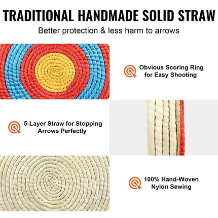 Archery Target, 5 Layers 20" Arrow Target, Traditional Solid Straw Round Archery Target Shooting Bow, Hand-Made Arrows Target, Coloured Rope Target for Backyard Outdoor Hunting Shooting Practice.