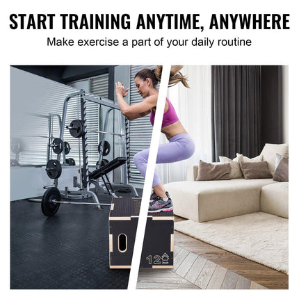 3 in 1 Plyometric Jump Box, 16/14/12 Inch Wooden Plyo Box, Platform & Jumping Agility Box, Anti-Slip Fitness Exercise Step Up Box for Home Gym Training, Conditioning Strength Training, Black.