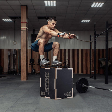 3 in 1 Plyometric Jump Box, 16/14/12 Inch Wooden Plyo Box, Platform & Jumping Agility Box, Anti-Slip Fitness Exercise Step Up Box for Home Gym Training, Conditioning Strength Training, Black.