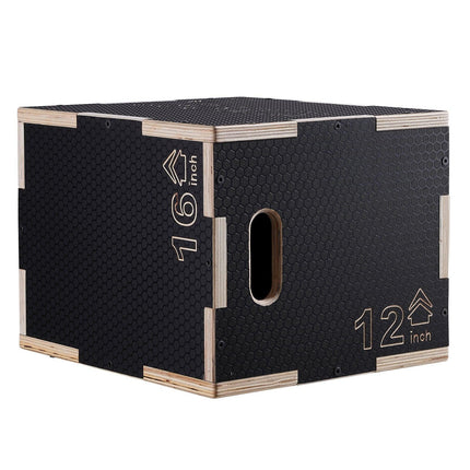 3 in 1 Plyometric Jump Box, 16/14/12 Inch Wooden Plyo Box, Platform & Jumping Agility Box, Anti-Slip Fitness Exercise Step Up Box for Home Gym Training, Conditioning Strength Training, Black.