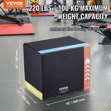 3 in 1 Plyometric Jump Box, 16/14/12 Inch Cotton Plyo Box, Platform & Jumping Agility Box, Anti-Slip Fitness Exercise Step Up Box for Home Gym Training, Conditioning Strength Training, Black.