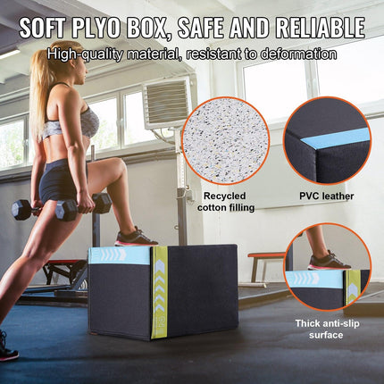 3 in 1 Plyometric Jump Box, 16/14/12 Inch Cotton Plyo Box, Platform & Jumping Agility Box, Anti-Slip Fitness Exercise Step Up Box for Home Gym Training, Conditioning Strength Training, Black.