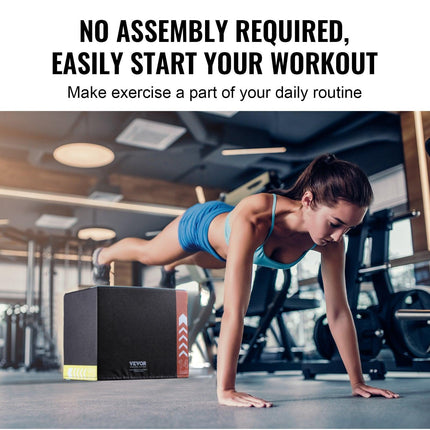 3 in 1 Plyometric Jump Box, 16/14/12 Inch Cotton Plyo Box, Platform & Jumping Agility Box, Anti-Slip Fitness Exercise Step Up Box for Home Gym Training, Conditioning Strength Training, Black.