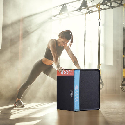 3 in 1 Plyometric Jump Box, 16/14/12 Inch Cotton Plyo Box, Platform & Jumping Agility Box, Anti-Slip Fitness Exercise Step Up Box for Home Gym Training, Conditioning Strength Training, Black.