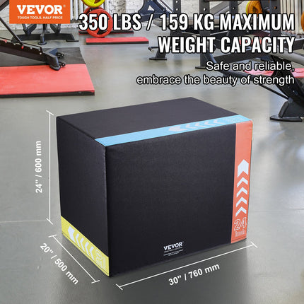3 in 1 Plyometric Jump Box, 30/24/20 Inch Foam Plyo Box, Platform & Jumping Agility Box, Anti-Slip Fitness Exercise Step Up Box for Home Gym Training, Conditioning Strength Training, Black.