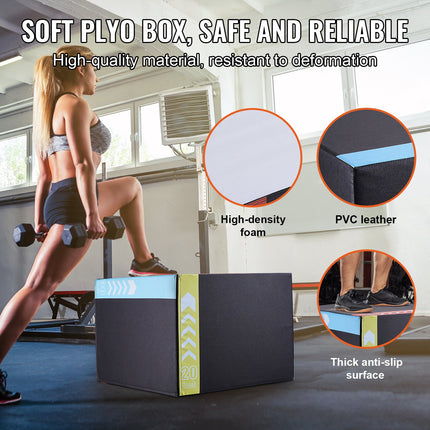 3 in 1 Plyometric Jump Box, 30/24/20 Inch Foam Plyo Box, Platform & Jumping Agility Box, Anti-Slip Fitness Exercise Step Up Box for Home Gym Training, Conditioning Strength Training, Black.