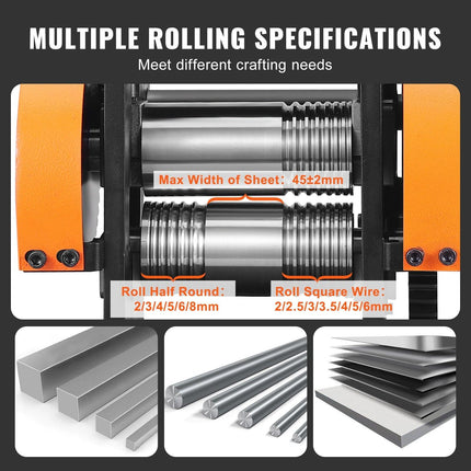 Rolling Mill, 1.77"/45 mm Jewelry Rolling Mill Machine, 1: 2.4 Gear Ratio, 3-in-1 Multi-function Rolling Mill, 0-6 mm Press Thickness for Metal Jewelry Making Sheet Square Wire Semicircle.