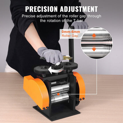 Rolling Mill, 1.77"/45 mm Jewelry Rolling Mill Machine, 1: 2.4 Gear Ratio, 3-in-1 Multi-function Rolling Mill, 0-6 mm Press Thickness for Metal Jewelry Making Sheet Square Wire Semicircle.