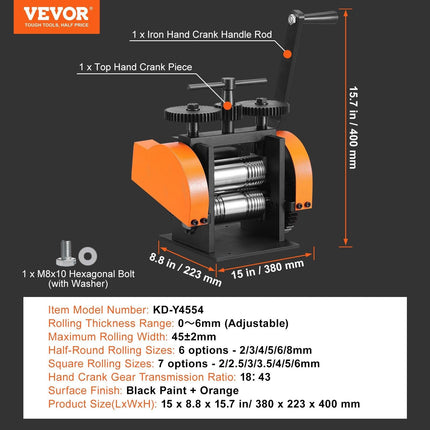 Rolling Mill, 1.77"/45 mm Jewelry Rolling Mill Machine, 1: 2.4 Gear Ratio, 3-in-1 Multi-function Rolling Mill, 0-6 mm Press Thickness for Metal Jewelry Making Sheet Square Wire Semicircle.