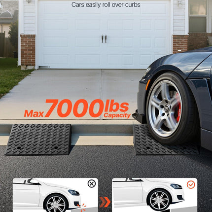 Driveway Curb Ramp, 3.175 Tons Load Capacity, 17.8 cm Rise Height Heavy Duty Curbside Bridge Ramp with Drainage Tank for Wheelchairs, Strollers, Motorcycles, Cars, Lawn Mowers & Trailers, 2 Pack.