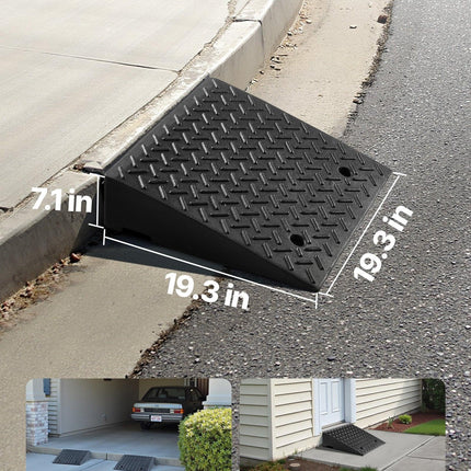 Driveway Curb Ramp, 3.175 Tons Load Capacity, 17.8 cm Rise Height Heavy Duty Curbside Bridge Ramp with Drainage Tank for Wheelchairs, Strollers, Motorcycles, Cars, Lawn Mowers & Trailers, 2 Pack.