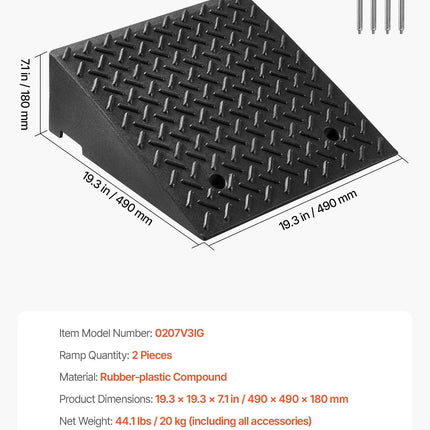 Driveway Curb Ramp, 3.175 Tons Load Capacity, 17.8 cm Rise Height Heavy Duty Curbside Bridge Ramp with Drainage Tank for Wheelchairs, Strollers, Motorcycles, Cars, Lawn Mowers & Trailers, 2 Pack.